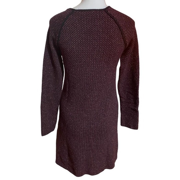 Zara Knit Sheath Dress Metallic Long Sleeves Crew Neck  Black Maroon Gold Medium - Picture 6 of 8